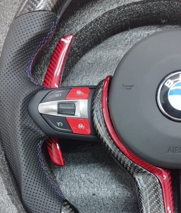 Red Carbon Paddle shifters M1 M2 Red Buttons  Carbon Fiber Steering Wheel For BMW F Series - Image 2